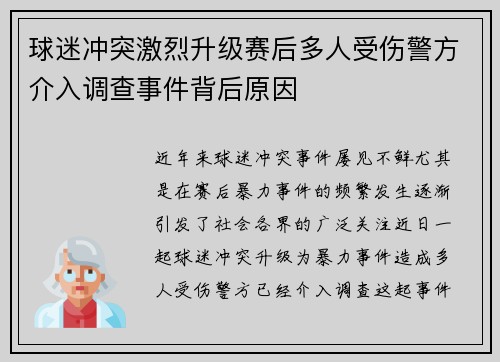 球迷冲突激烈升级赛后多人受伤警方介入调查事件背后原因